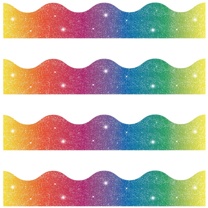Spakon 55.8 Feet Bulletin Board Border Glitter Scalloped Borders Decorative Bulletin Board Trim Poster Borders Decoration Strips(Rainbow) - Image 1